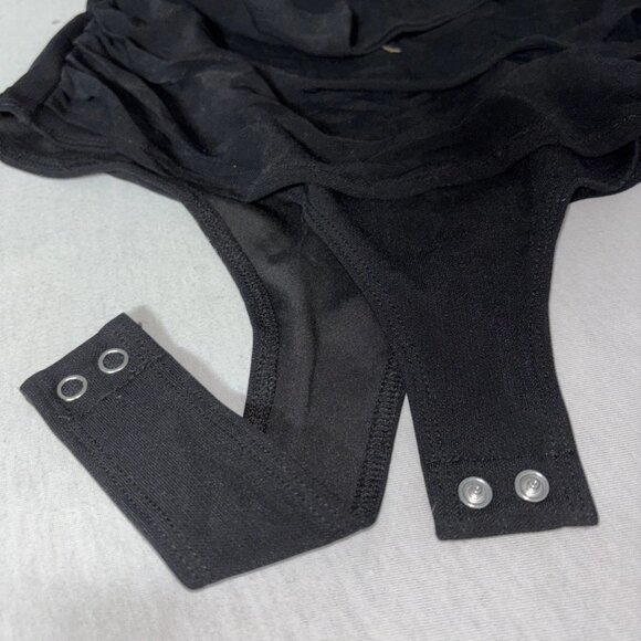 Womens Sexy Sheer Mesh Black Long-Sleeve Mock Turtleneck Bodysuit Reoria Medium - Picture 5 of 9